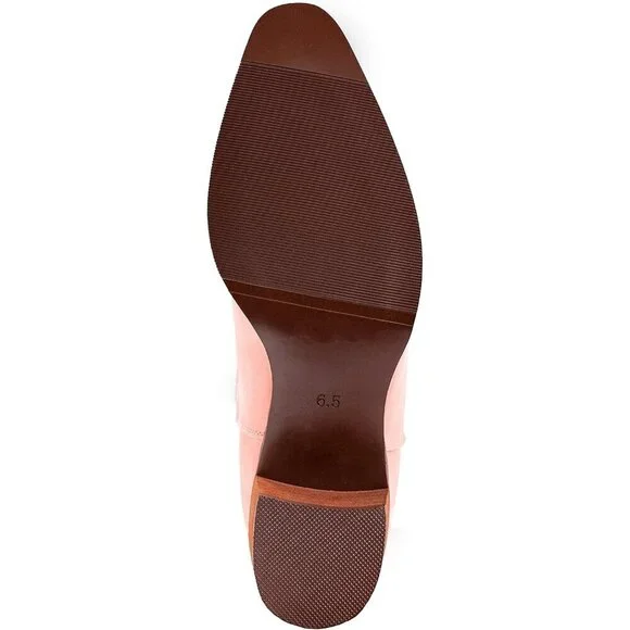 Women's Pink Pointy Toe Faux Leather Western Cowgirl Mid Calf Boots - Picture 5 of 7